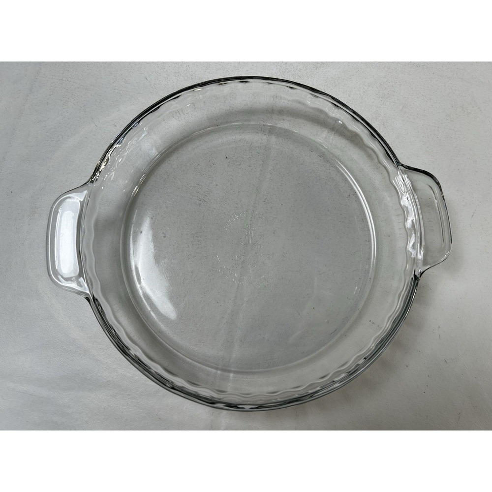 Anchor Hocking Deep Baking Dish Clear Glass Pie Plate 9.5" Crimped With Handles